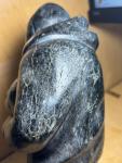 Large Signed Inuit Soapstone Fisherman Carving