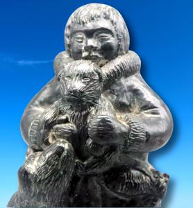 Inuit Soapstone Bear and Cub Sculpture, 8in