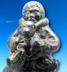 Inuit Soapstone Bear and Cub Sculpture, 8in