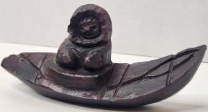 Inuit Carved Stone Hunter Canoe Wall Art