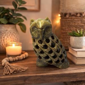 Soapstone Owl Mother and Baby Figurine 4.5”