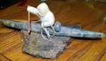 Alaskan Inuit Soapstone Kayak and Hunter Art
