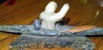Alaskan Inuit Soapstone Kayak and Hunter Art