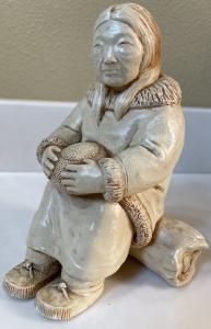 Inuit Style Resin Woman with Basket Carving