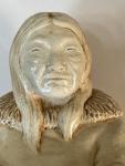 Inuit Style Resin Woman with Basket Carving