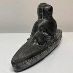 Hand-Carved Inuit Soapstone Seal Fisherman Sculpture