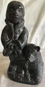 Original Inuit Wolf Sculpture with Dog, 5.5”