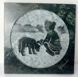 Raffaele Rotondo Inuit Dog Marble Relief Sculpture