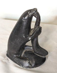 Signed ILA Inuit Stone Seal Carving 1990