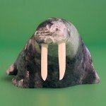 Inuit Soapstone Walrus Sculpture with Ivory Tusk