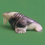 Inuit Soapstone Walrus Sculpture with Ivory Tusk
