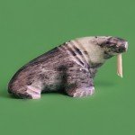 Inuit Soapstone Walrus Sculpture with Ivory Tusk