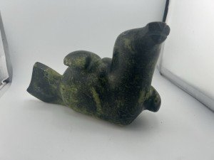 Vintage Inuit Green Stone Basking Seal Carving