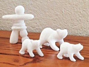 Inuit Hand-Carved White Marble Polar Bears Set