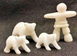 Inuit Hand-Carved White Marble Polar Bears Set