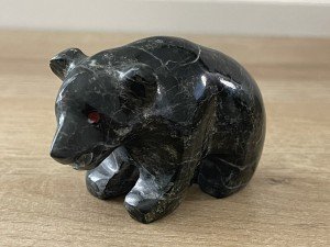 Inuit Stone Bear Figurine with Red Eyes