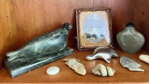 Signed Vintage Inuit Green Stone Seal Carving