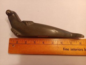 Signed Inuit Soapstone Seal Carving, 8.25