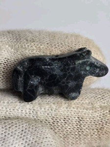 Rare 20th Century Black Stone Inuit Dog Carving