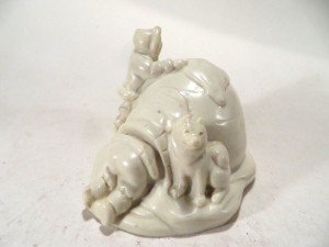 Inuit Soapstone Carving: Children & Dog in Igloo