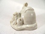 Inuit Soapstone Carving: Children & Dog in Igloo