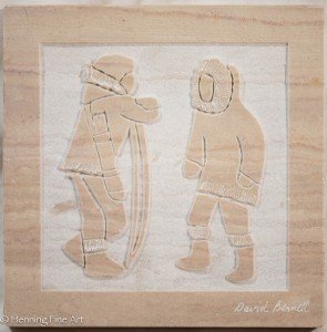 David Bernett Inuit Carving of Hunters in Marble