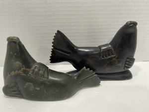 Inuit Soapstone Seal Carvings - Set of 2