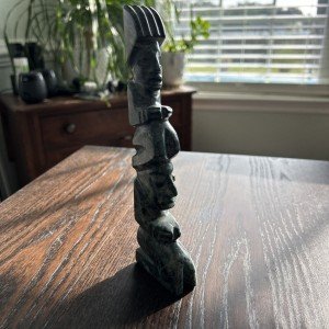 8" Green Marble Tribal Totem Pole Carving