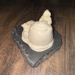 1970s Pearlite Inuit Couple with Husky Sculpture