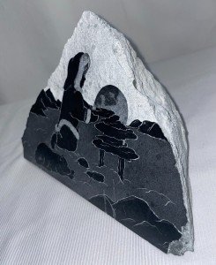 Inuit Soapstone Carving of Eskimo with Bear Cub