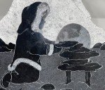 Inuit Soapstone Carving of Eskimo with Bear Cub