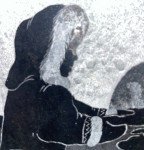Inuit Soapstone Carving of Eskimo with Bear Cub