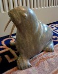Large Signed Inuit Stone Carving of Walrus