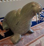 Large Signed Inuit Stone Carving of Walrus