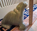 Large Signed Inuit Stone Carving of Walrus