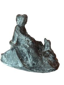 Inuit Soapstone Carving: Man Feeding Seal Fish