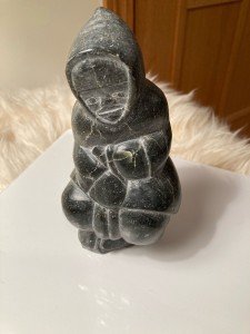 Inuit Soapstone Sculpture of Woman Sewing