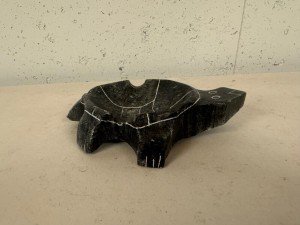 Inuit Soapstone Turtle Carving Ashtray - Signed