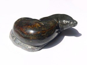 Inuit Soapstone Seal Sculpture - Signed Carving