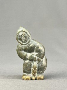 Inuit Soapstone Carving: Eskimo with Fish