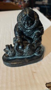 Female Eskimo with Dog Soapstone Carving