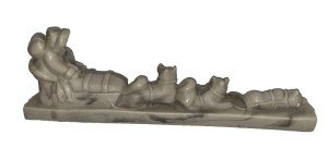 Inuit Mom and Baby Eskimo Carving with Dogs