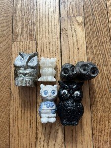 Wolf Soapstone Carving with Owl Design Collection
