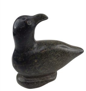 Green Hard Stone Inuit Bird Carving, Signed