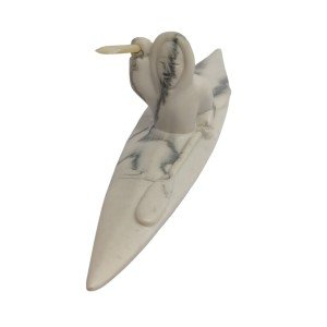 Inuit Art Carving: Kayak with Harpoon Design