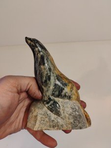 Signed Hand-Carved Inuit Stone Seal Sculpture
