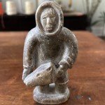 Inuit Ice Fisherman Soapstone Carving Signed "DIMU