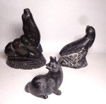 Hand-Carved Soapstone Seal and Wolf Figures