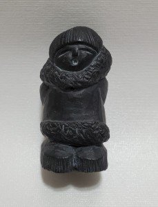 Hand-Carved Black Stone Inuit Child Figurine