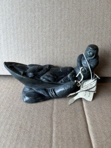 Soapstone Inuit Art Carving of Fishing Aardvark